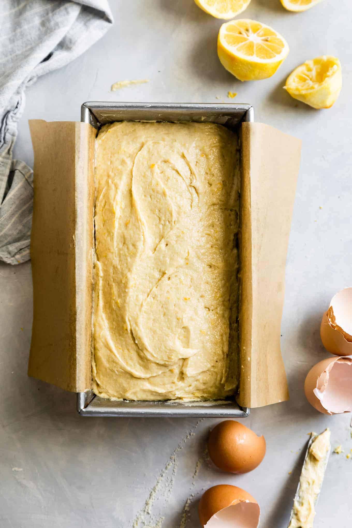 Gluten-Free Lemon Cake Batter in Pan