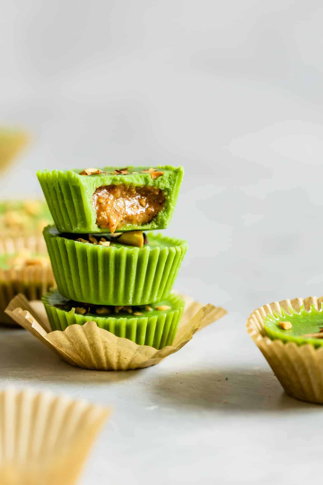 Matcha Coconut Butter Cups with Almond Butter Filling