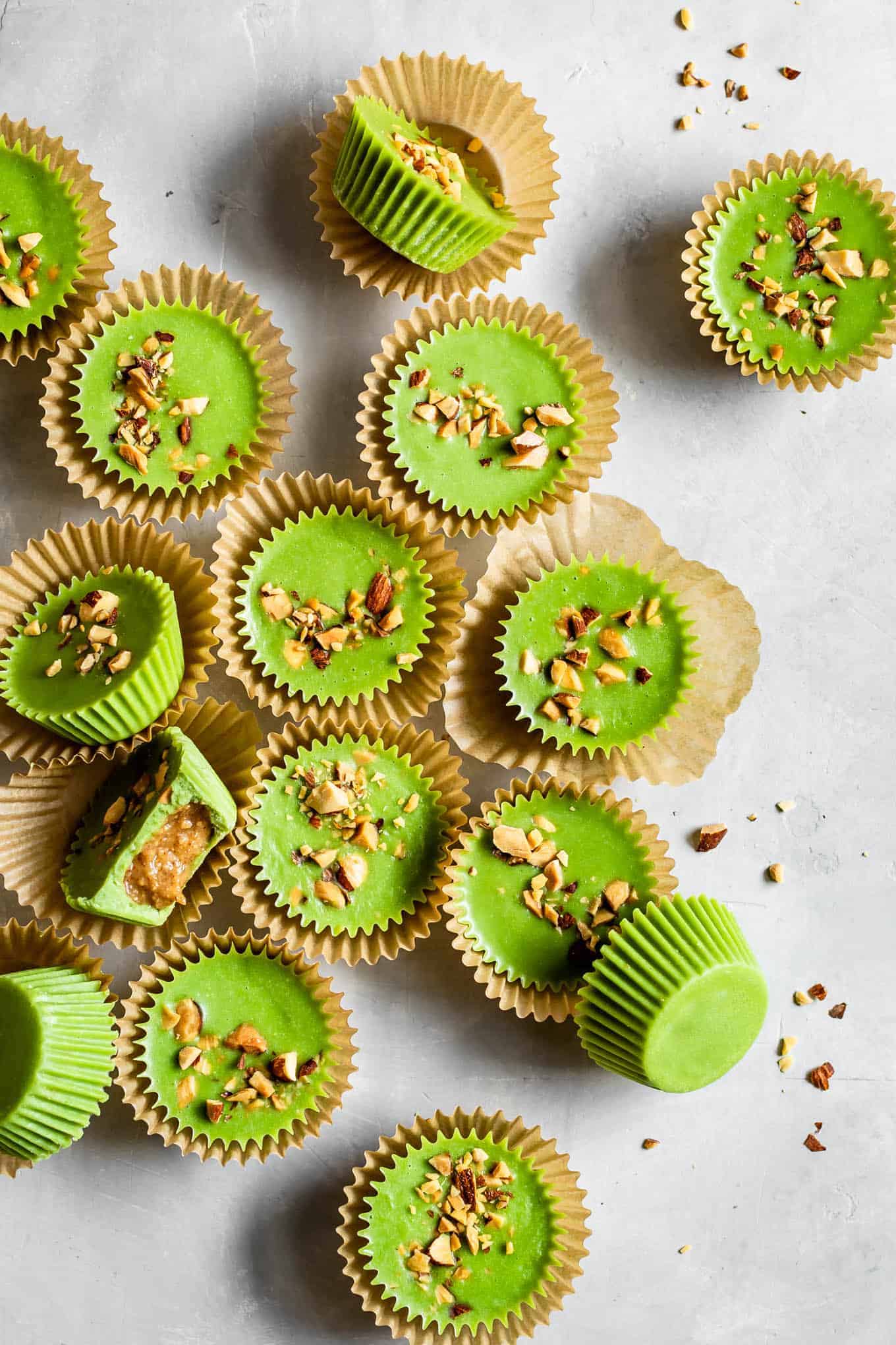 Bright Green Matcha Almond Butter Cups