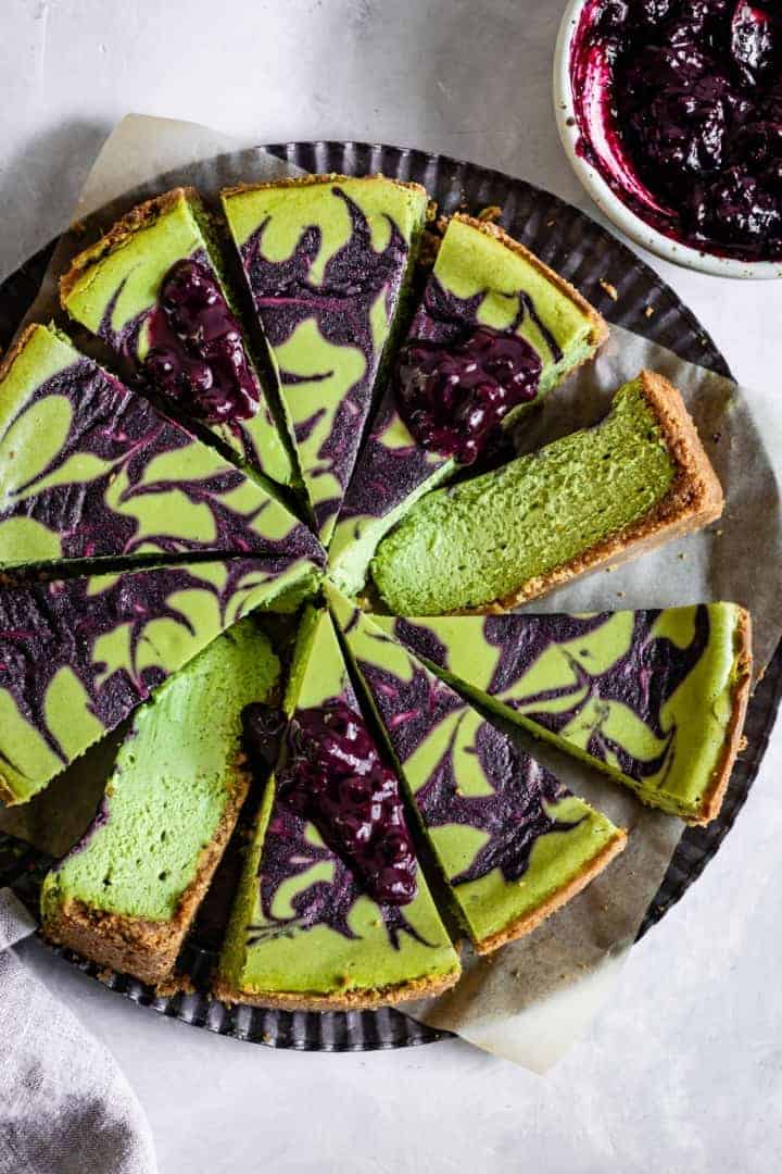 Matcha Cheesecake with Blueberry Swirl Snixy Kitchen