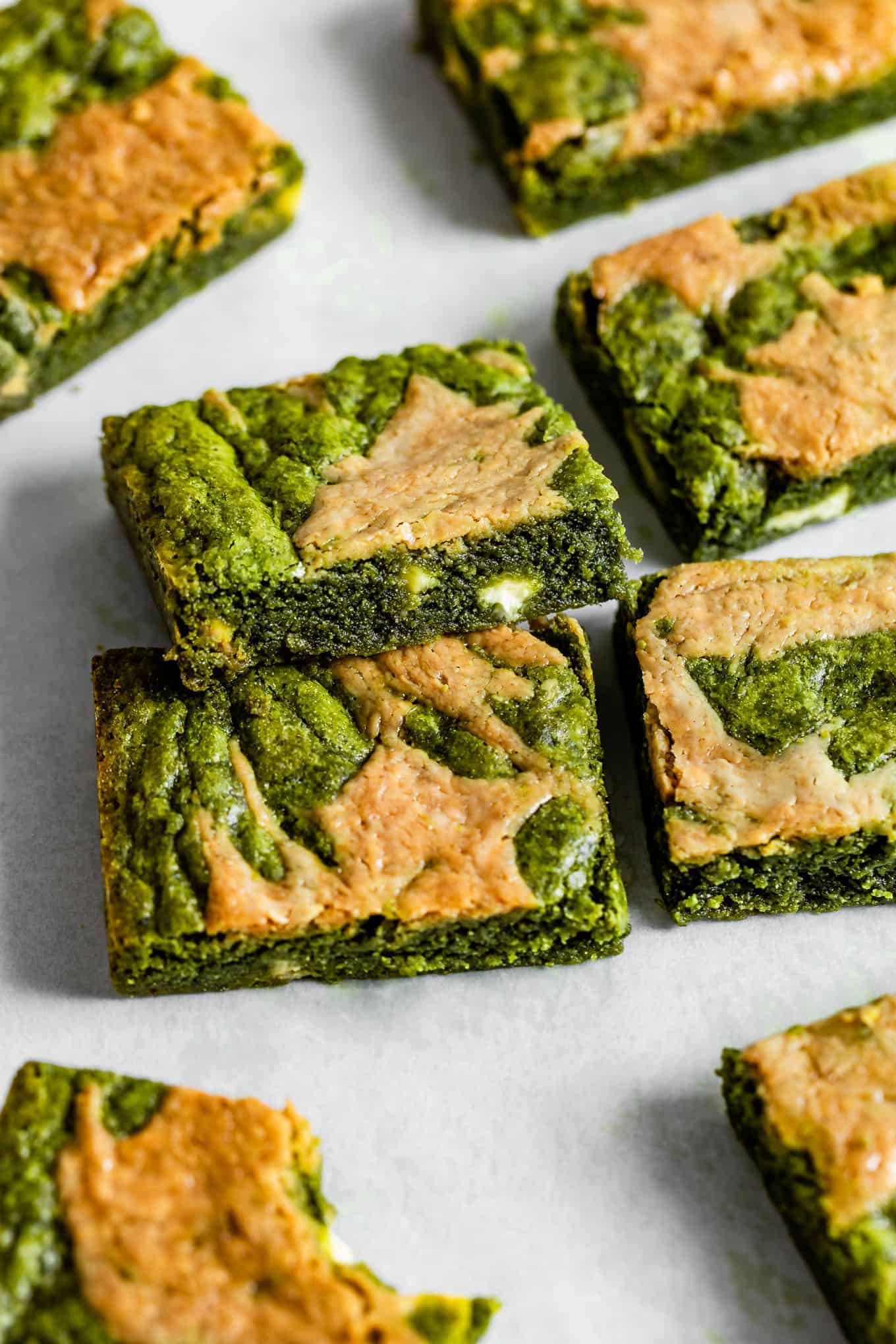 White Chocolate Matcha Brownies Close-up