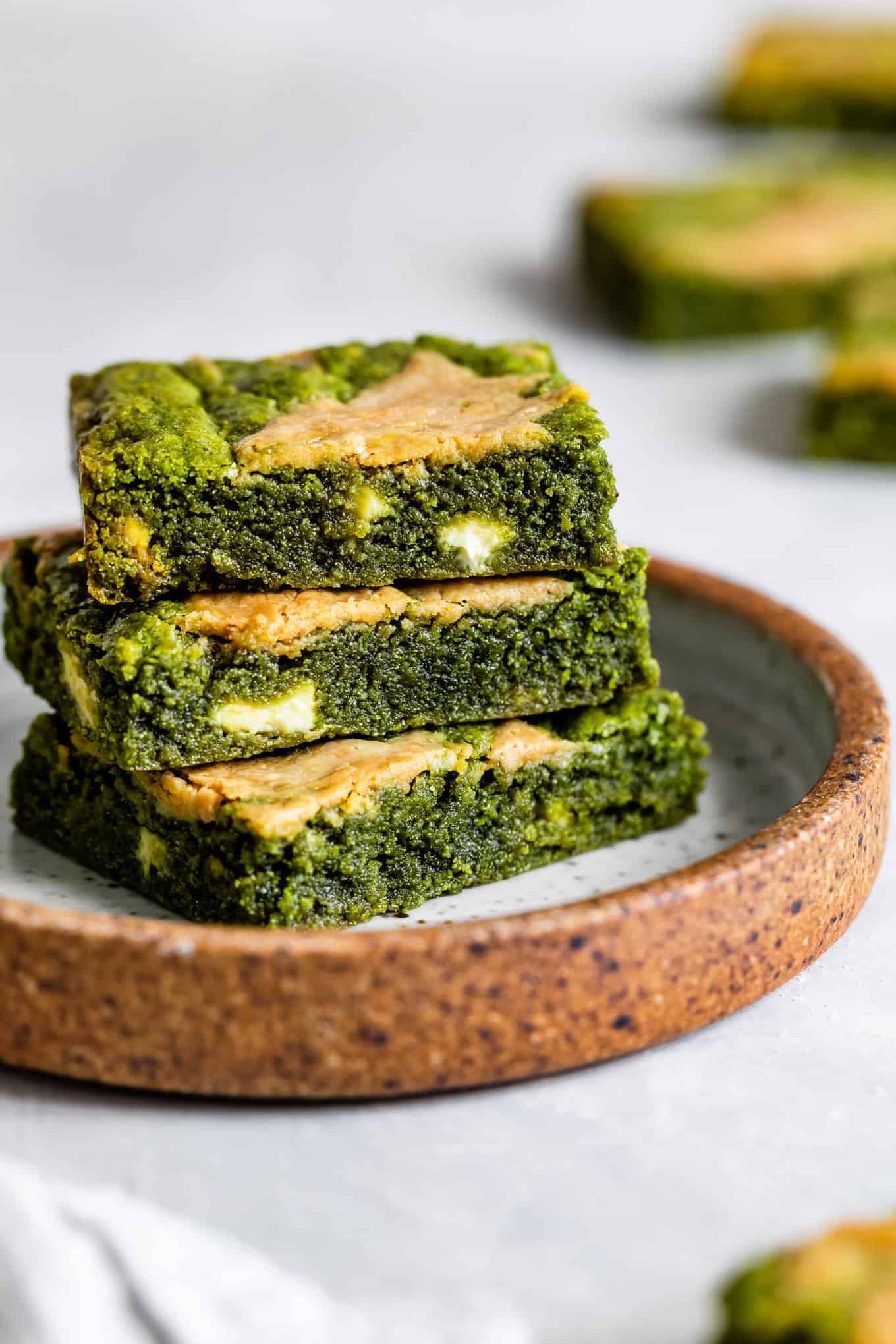 Stack of White Chocolate Matcha Brownies