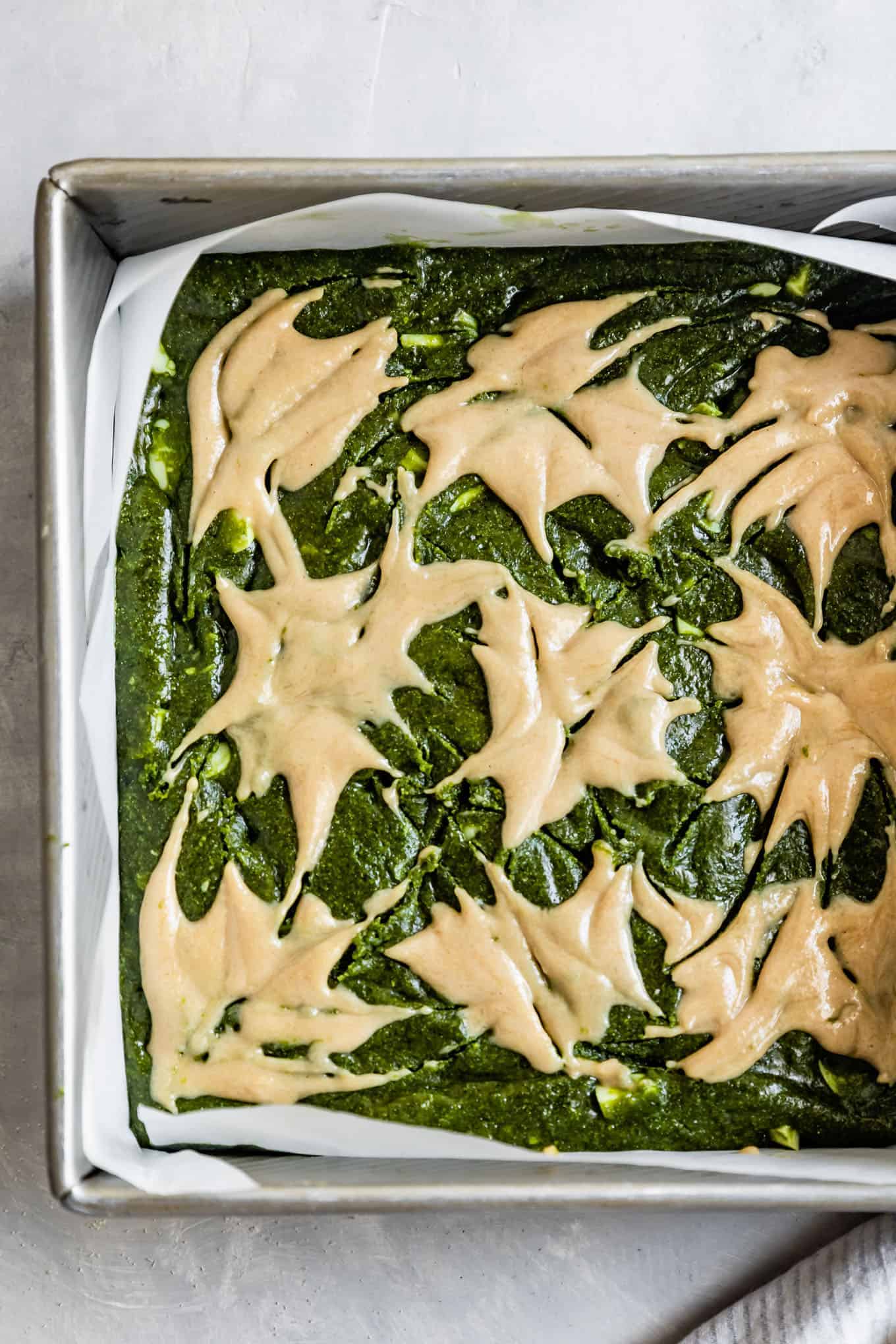 Unbaked Tahini Swirl Matcha Brownies