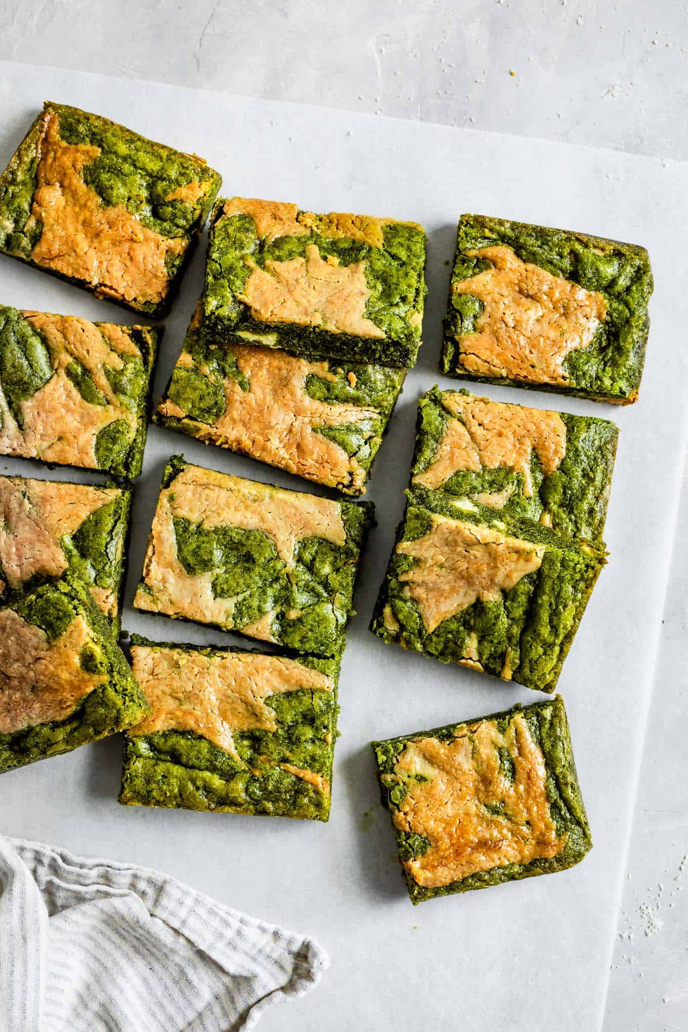 Gluten-Free White Chocolate Matcha Brownies Overhead