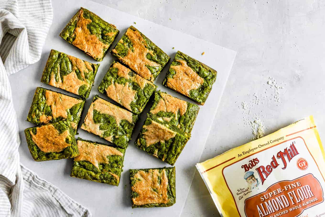 White Chocolate Matcha Brownies with Tahini Swirl Slices