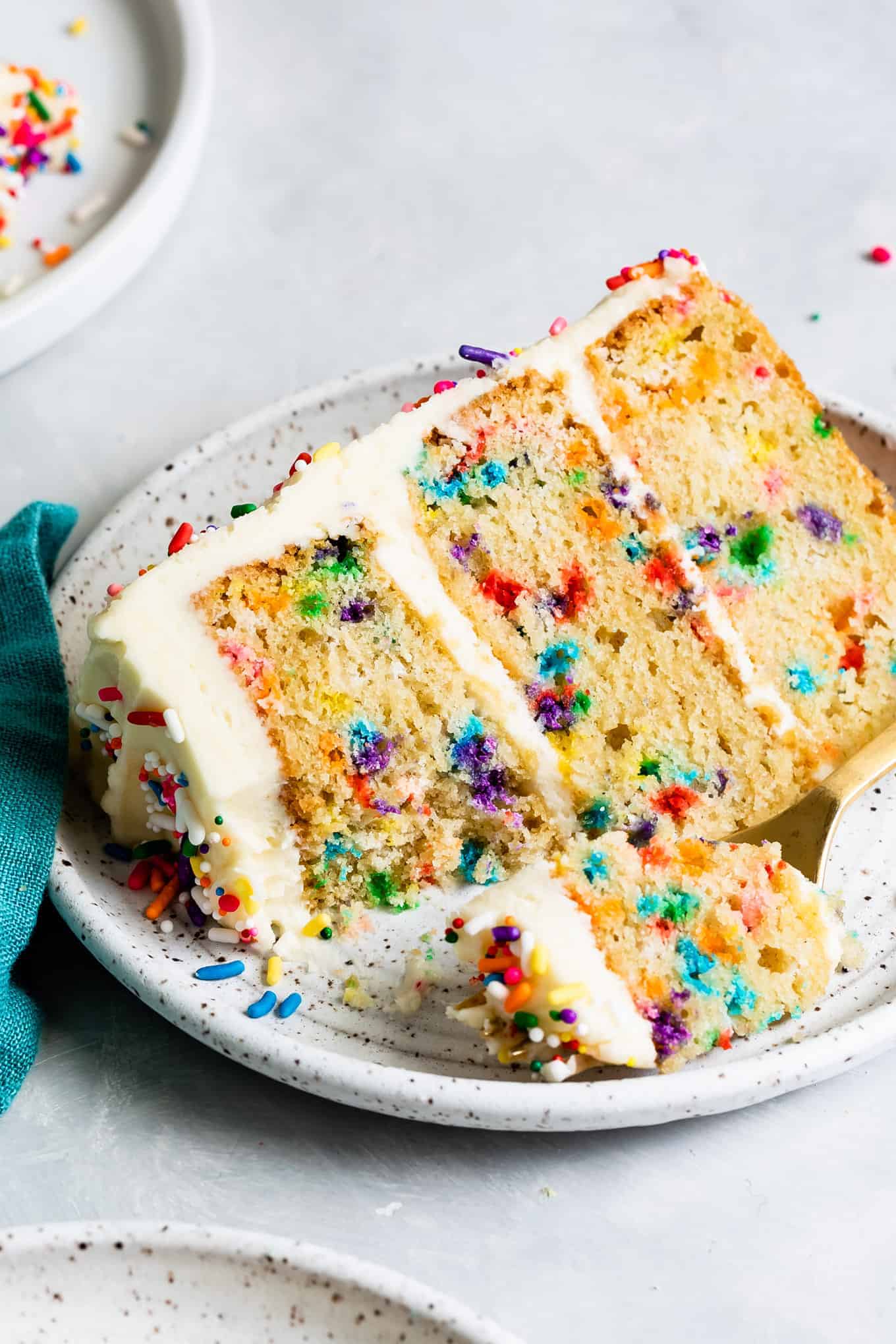 Fork out of Gluten-Free Funfetti Cake