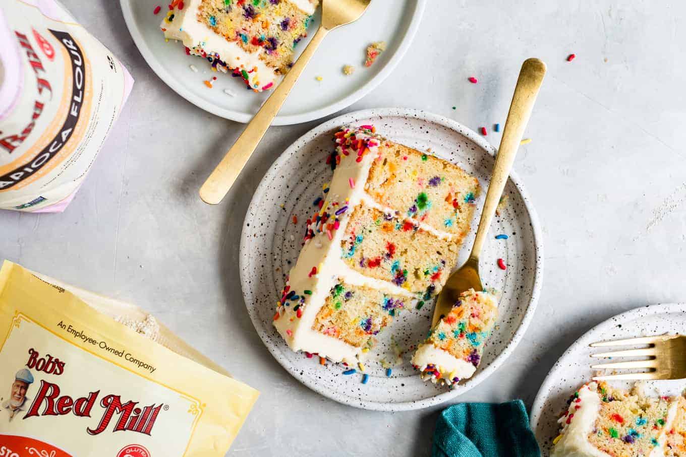 Slice of the Best Gluten-Free Funfetti Cake with Buttercream