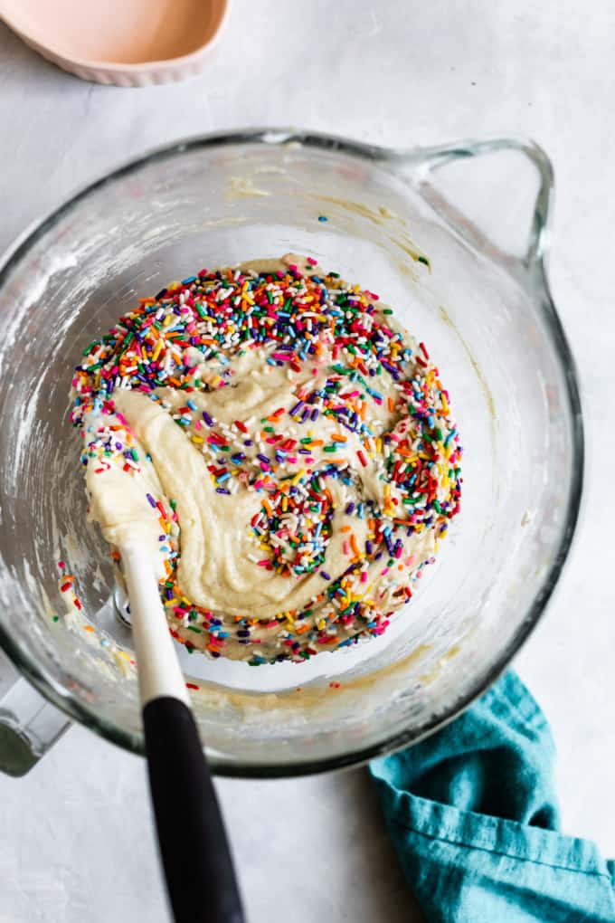 Folding Sprinkles into Gluten-Free Birthday Cake