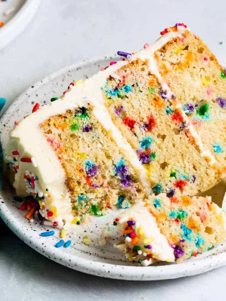 Slice of Gluten-Free Funfetti Birthday Cake