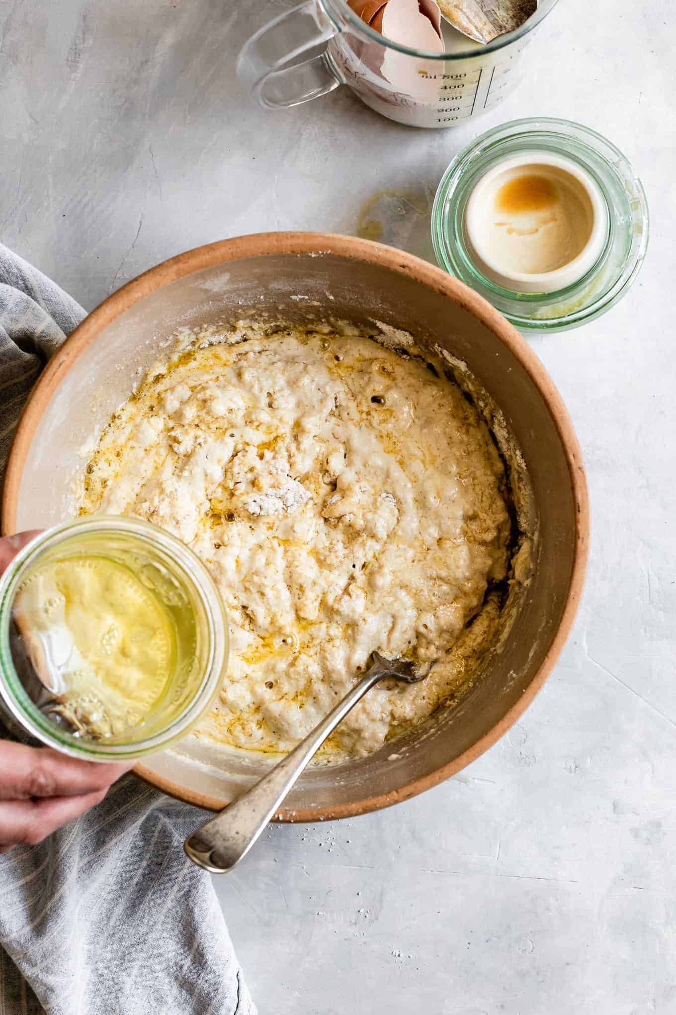 Mixing gluten-free oat flour pancakes