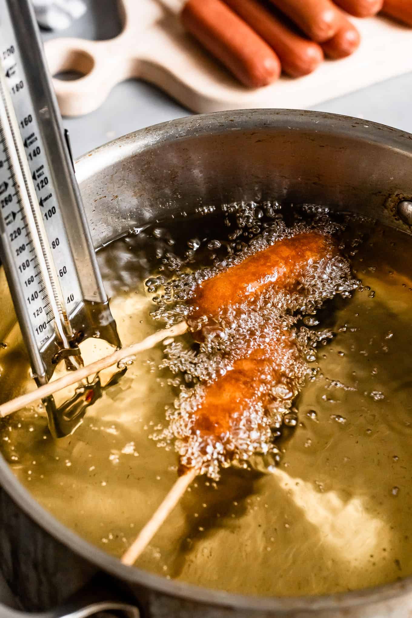 Frying Homemade Gluten-Free Corn Dogs