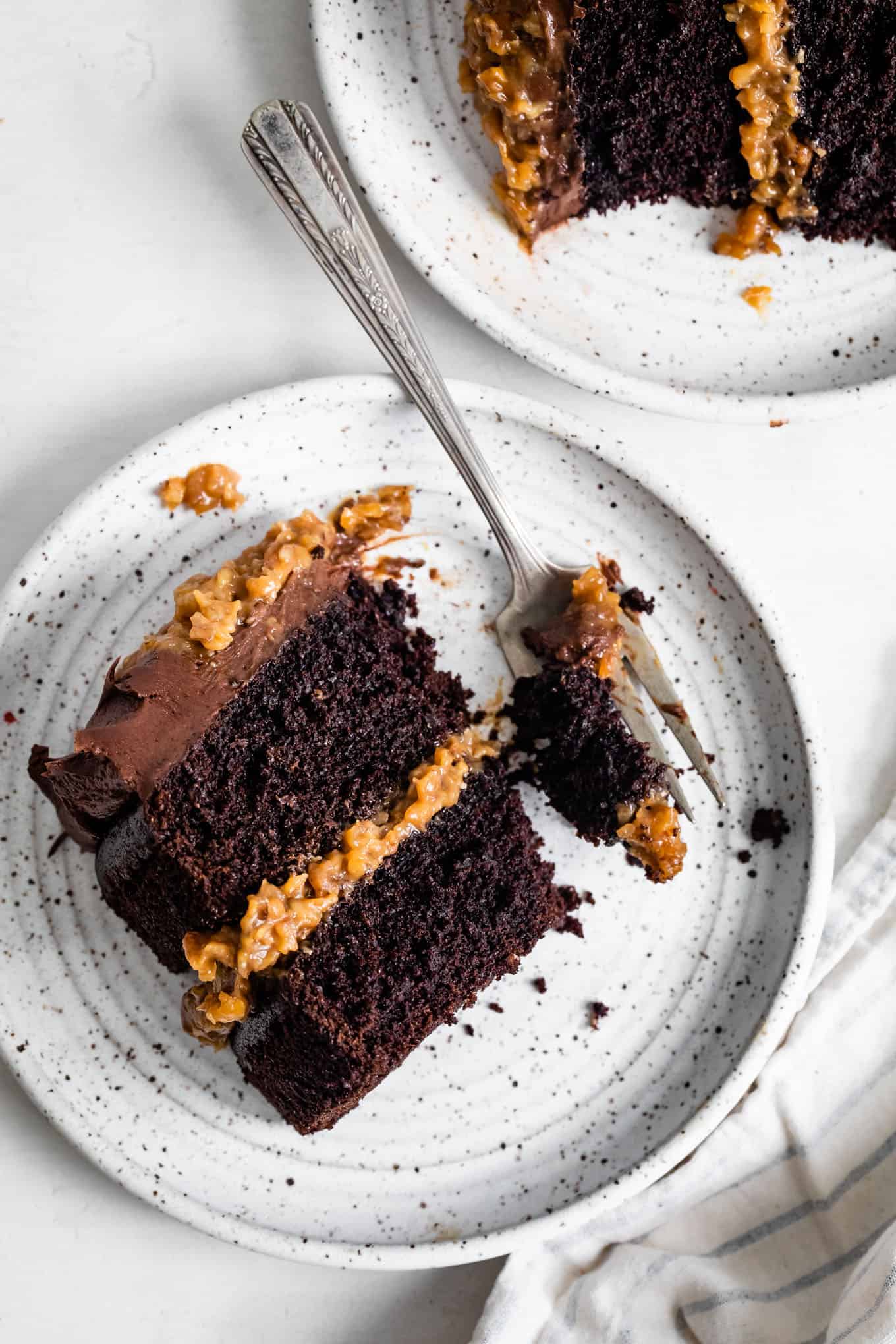 Slice of Plate Gluten-Free German Chocolate Layer Cake