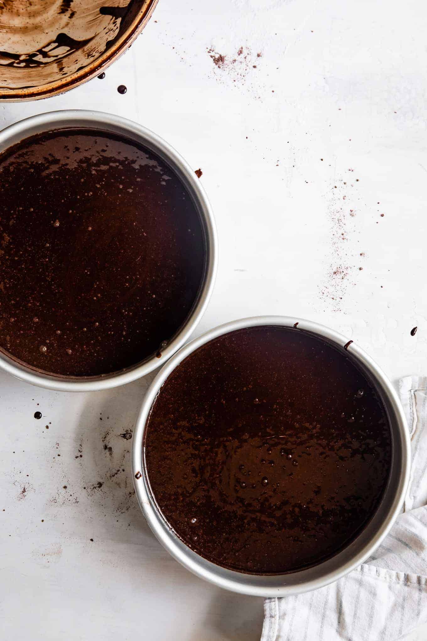 German Chocolate Cake Batter in Pans