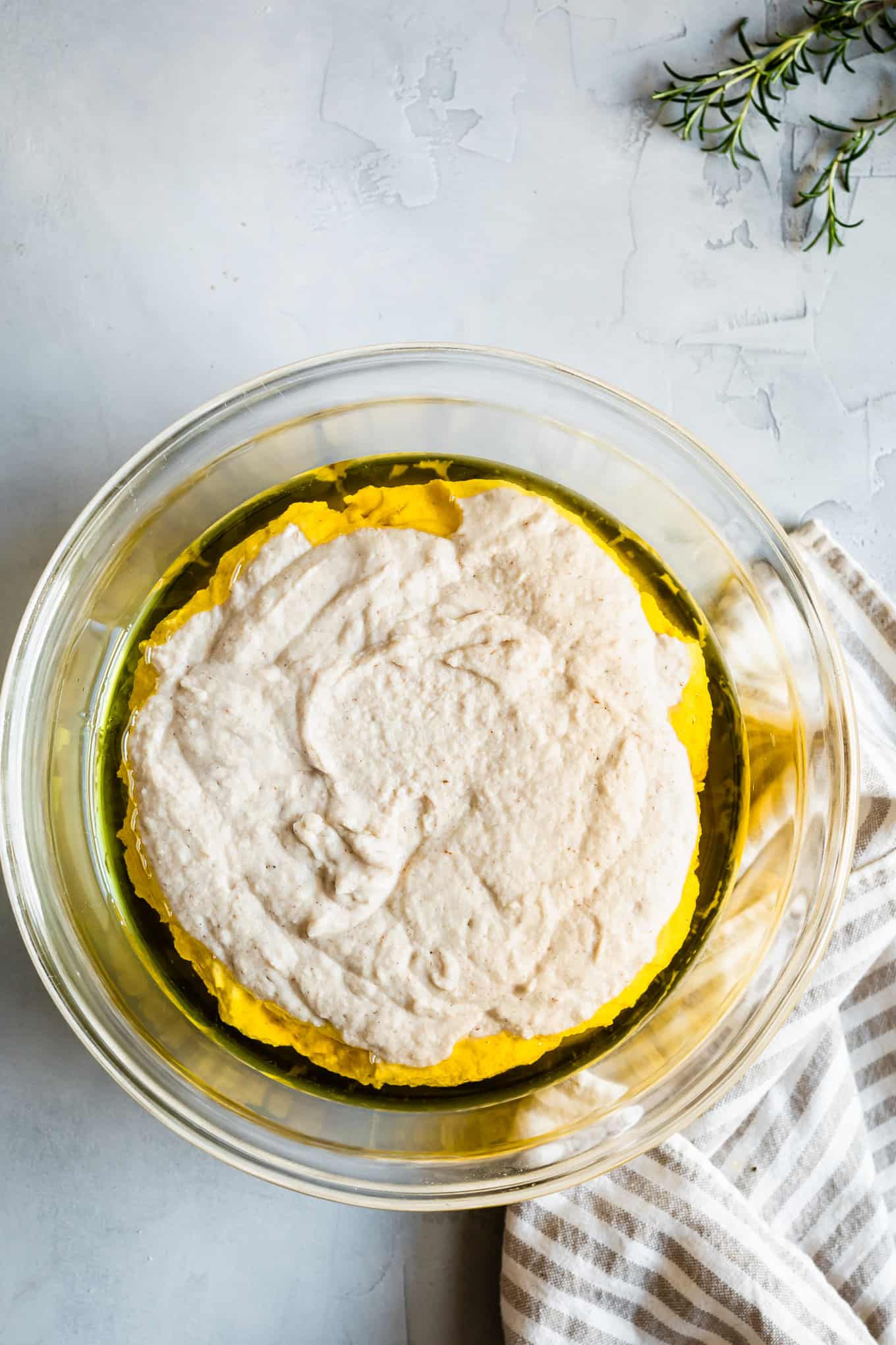 Gluten-Free Focaccia Dough Rising in Oil