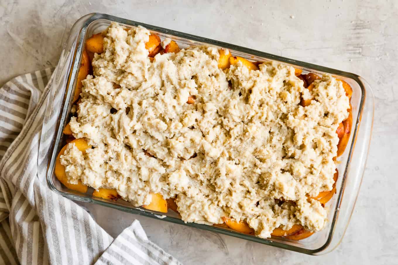 Unbaked gluten-free peach cobbler