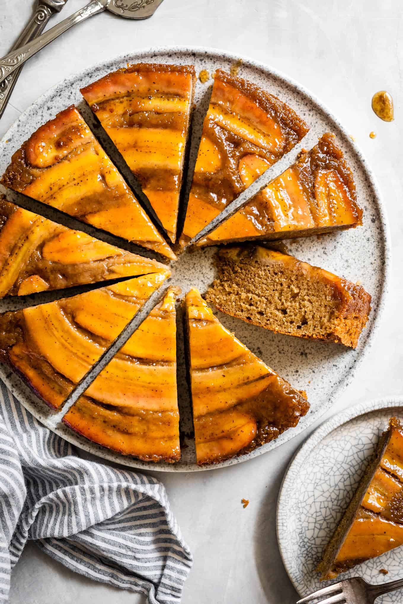 Sliced Gluten-Free Banana Upside-Down Cake