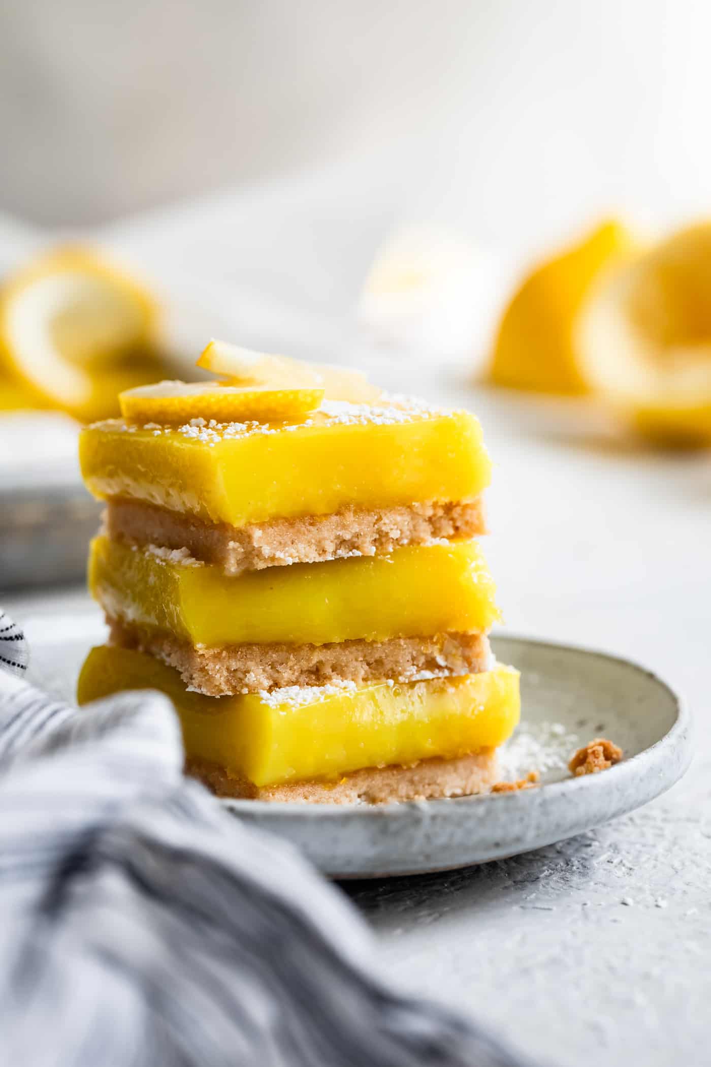 Stack of Vegan Lemon Bars with Haupia Filling