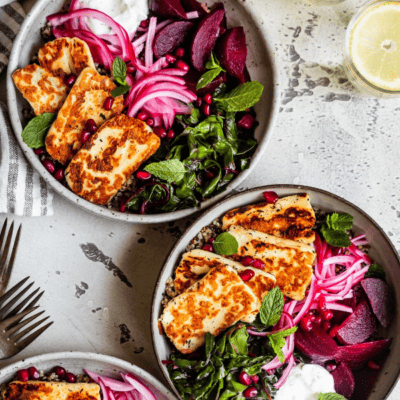 Fried Halloumi Salad with Roasted Beets