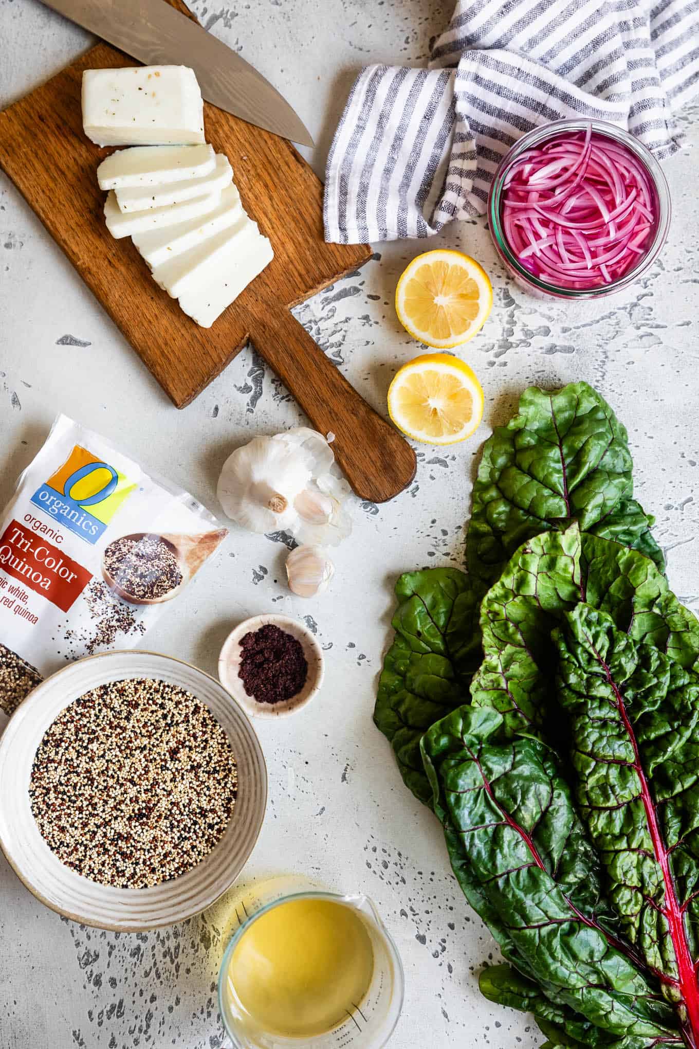 Ingredients for Halloumi over Quinoa Veggie Bowls