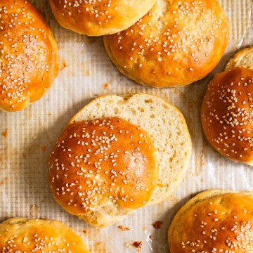 Gluten-Free Hamburger Buns on parchment paper