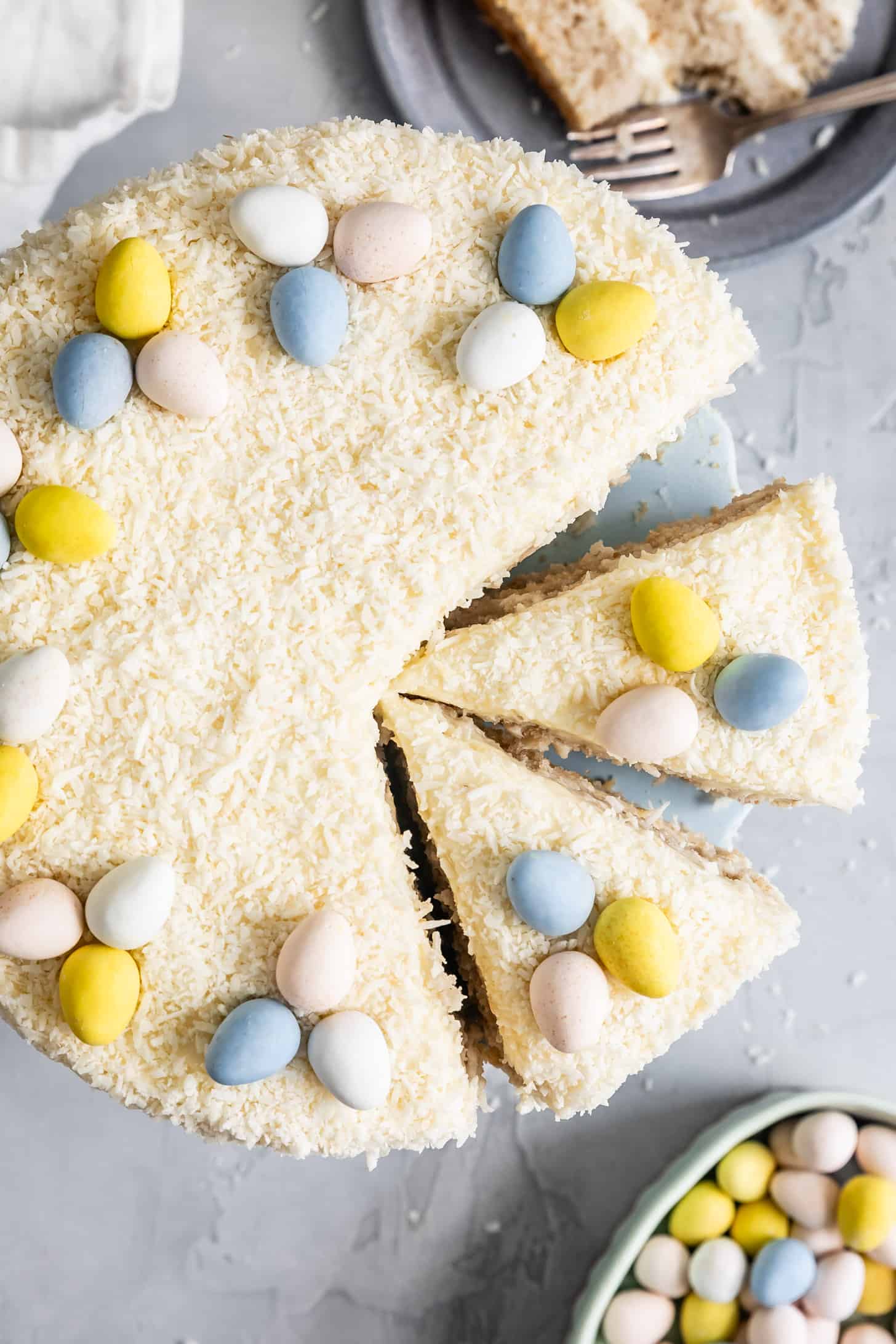 Overhead of Gluten-Free Coconut Cake Sliced