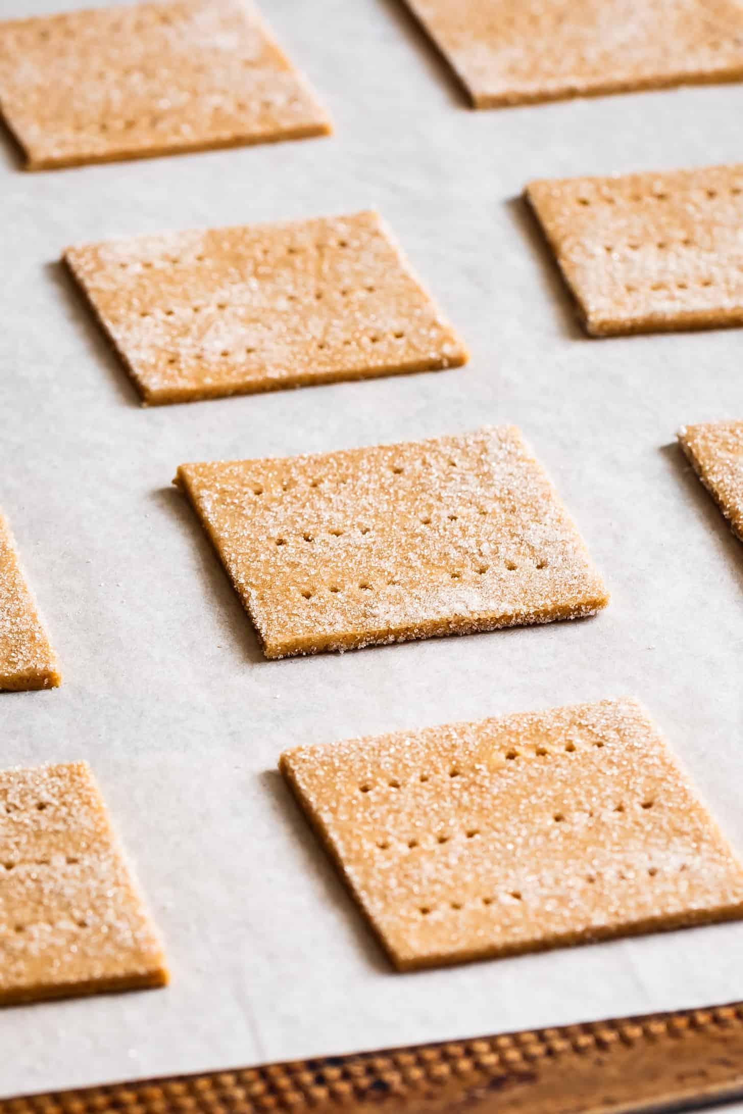 Homemade Gluten-Free Graham Crackers on Baking Sheet