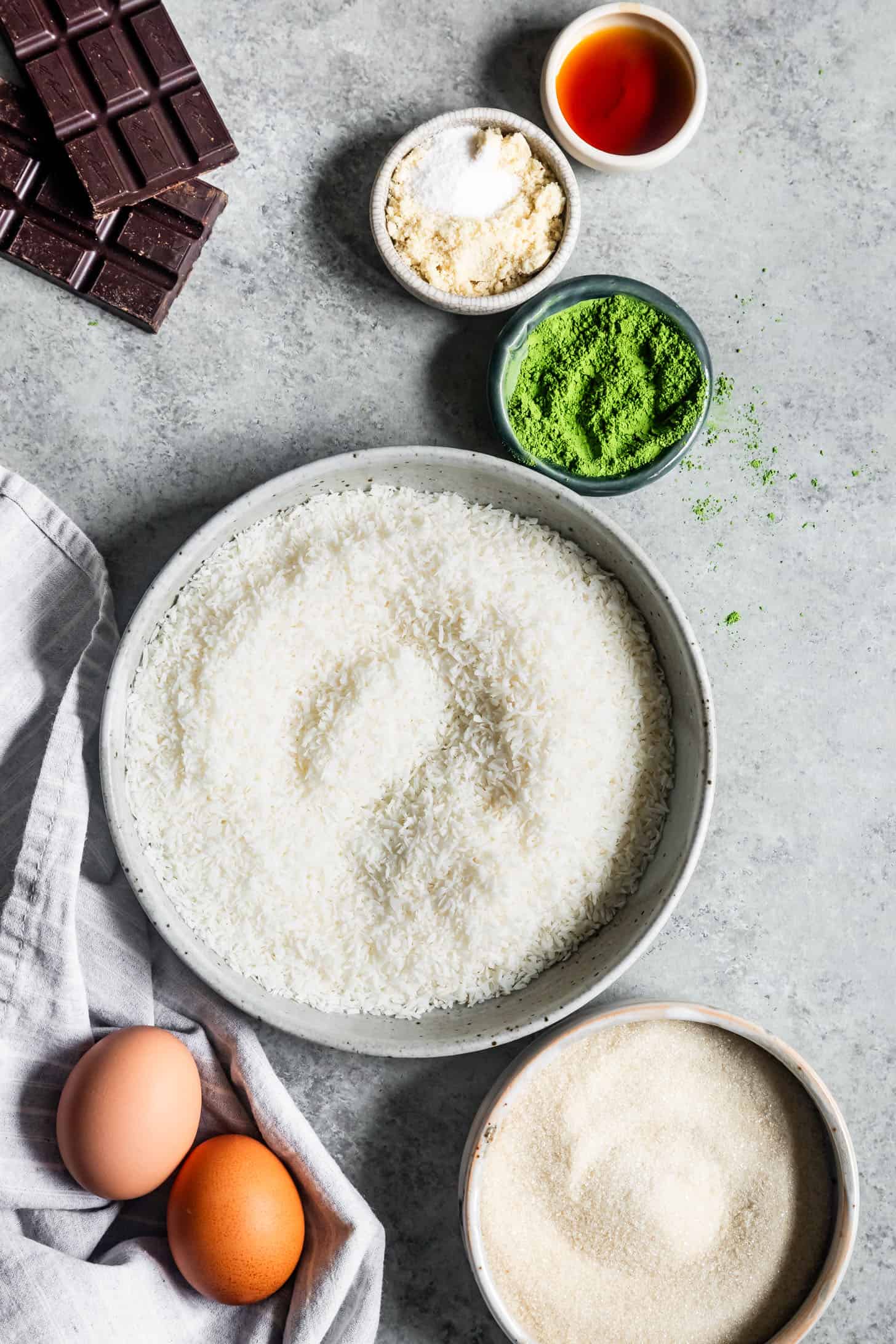 Ingredients for Matcha Coconut Macaroons