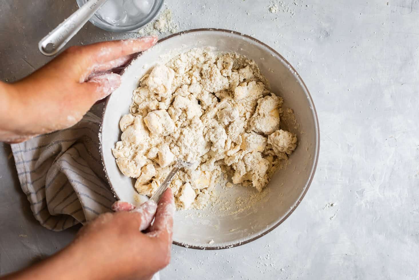 Mixing Ice Water into Gluten-Free Pie Dough