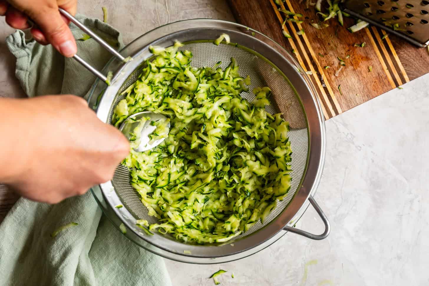 Draining Zucchini for Zucchini Bread