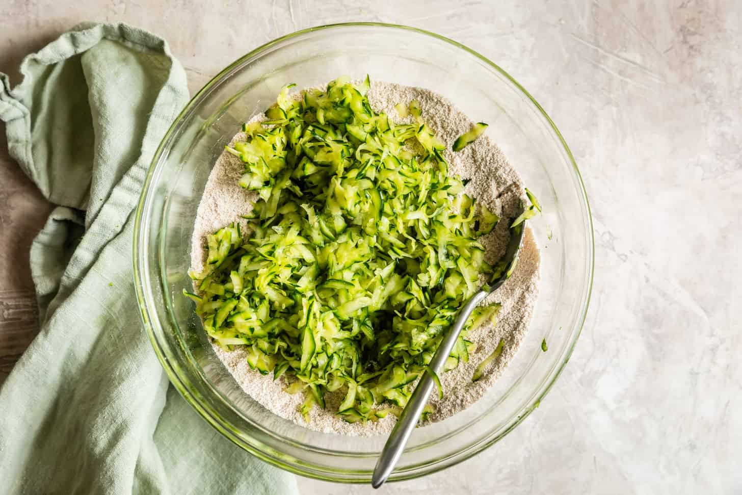 Mixing Zucchini into Dry Ingredients