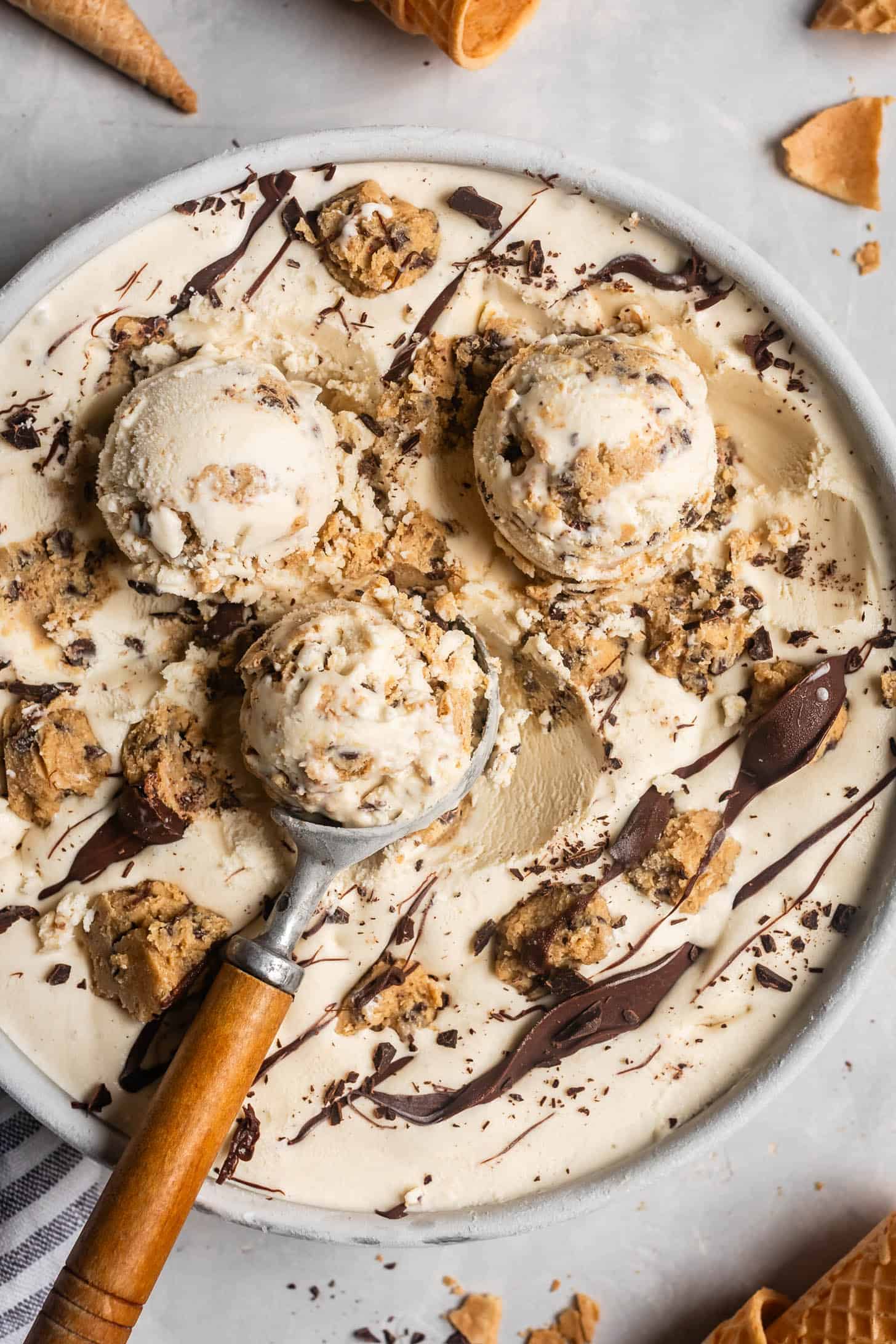 Container with Scoops of Homemade Gluten-Free Cookies Dough Ice Cream
