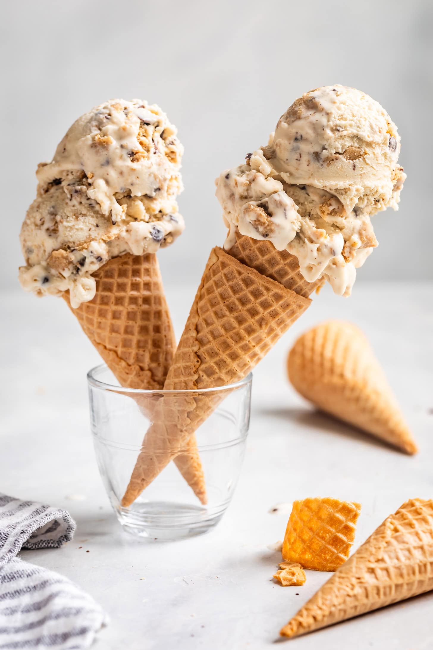 Two Scoops on Cones of GF Cookie Dough Ice Cream