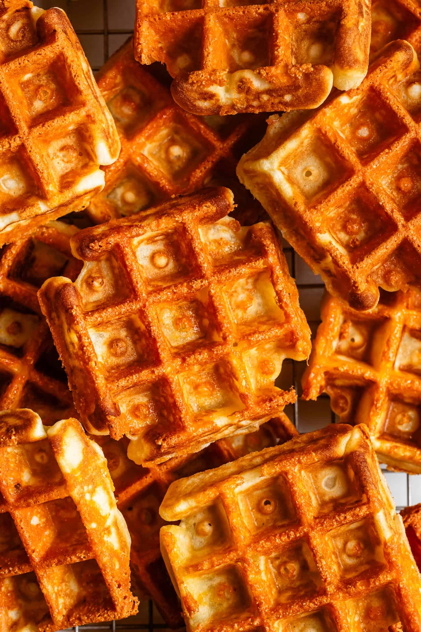 Close-Up Crispy Cheesy Savory Mochi Waffles