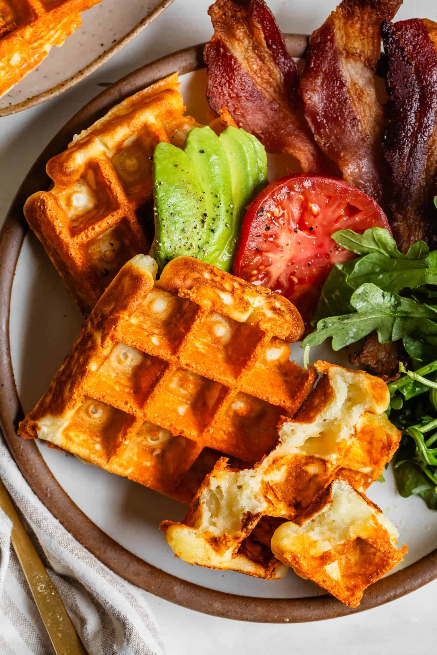Breakfast Cheesy Mochi Waffles Plate with Chewy Center