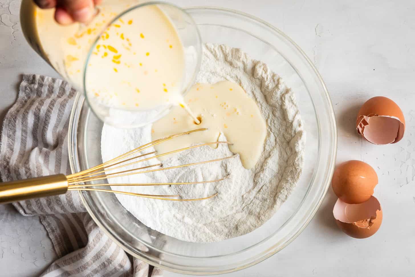 Whisking Wet into Dry Ingredients Mochi Waffles