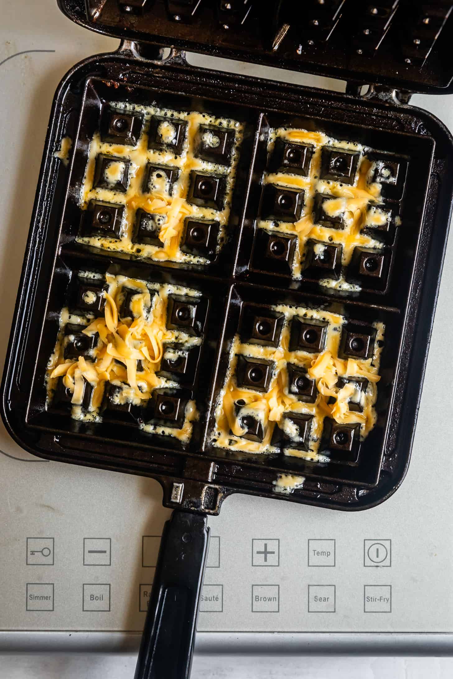 Crispy Cheesy Waffles in Waffle Iron
