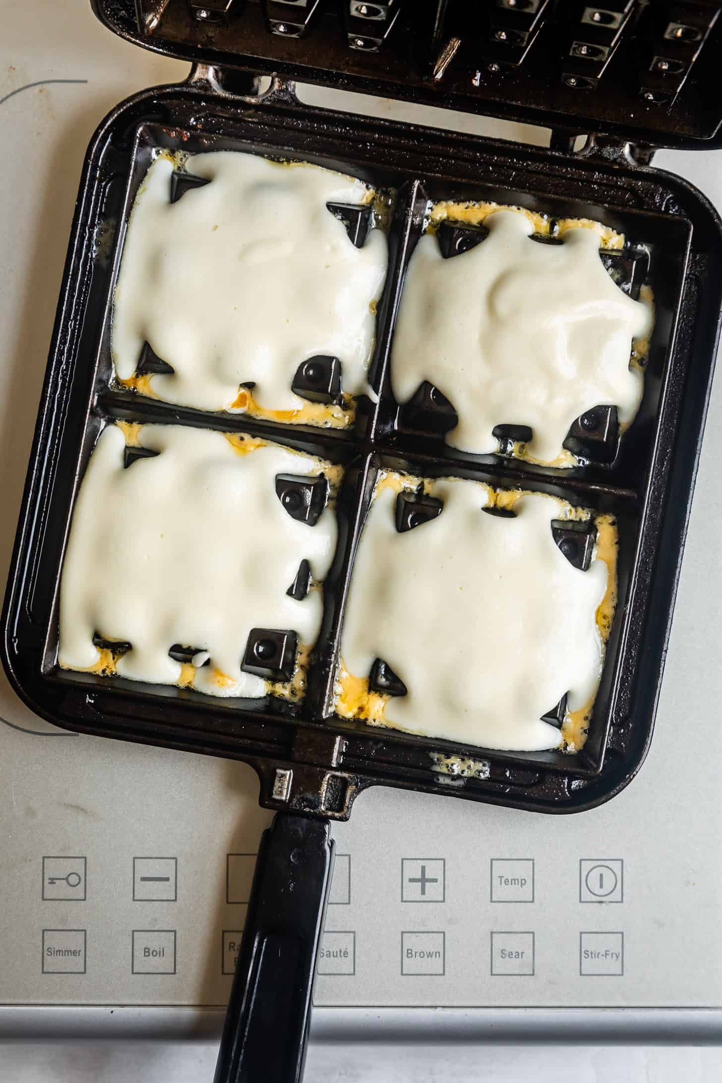 Batter in Waffle Iron for Mochi Waffles