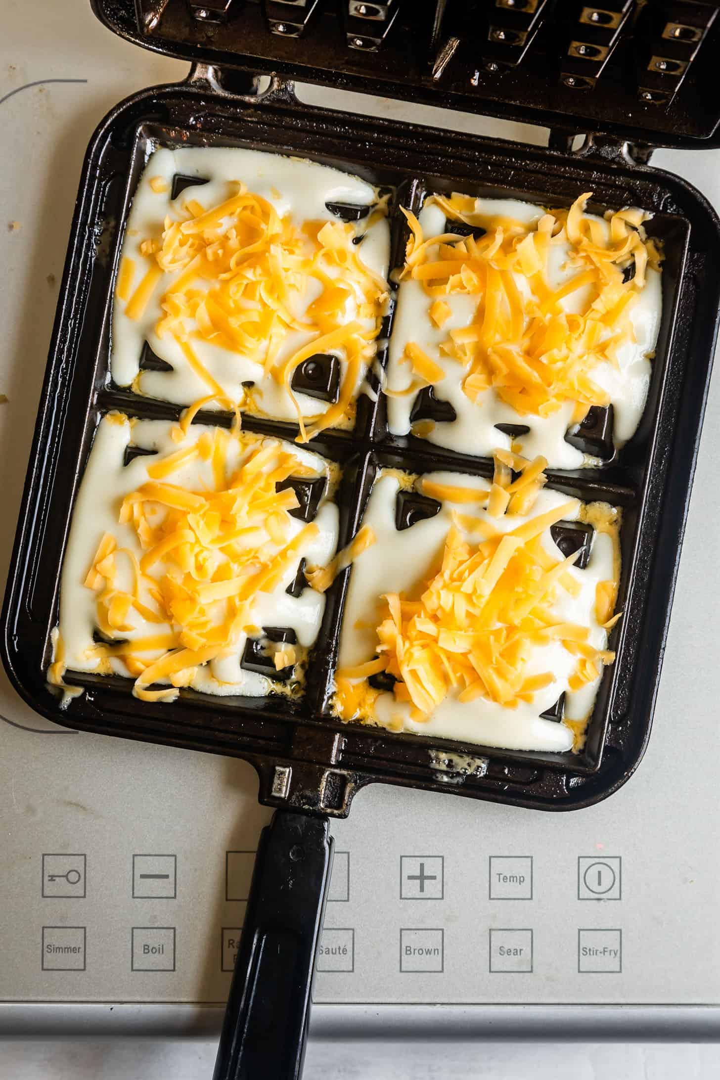 Crispy Cheesy Mochi Waffles in Waffle Iron
