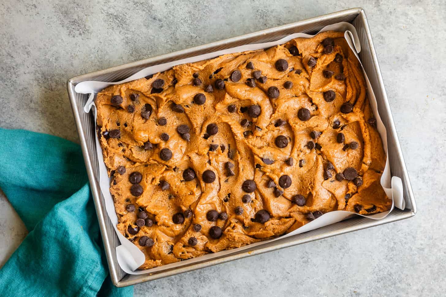 Pan Unbaked Gluten Free Pumpkin Chocolate Chip Cookie Bars