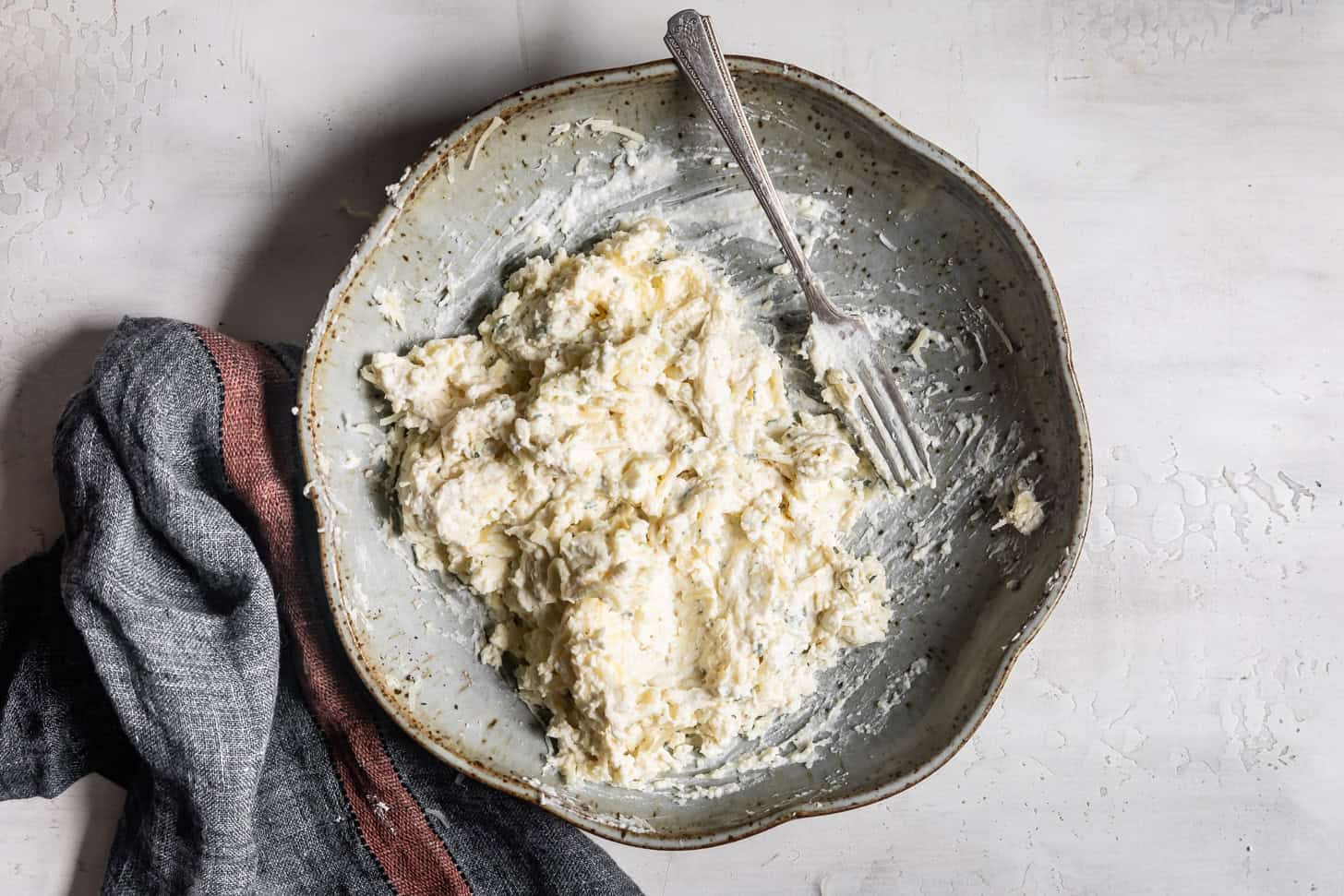 Mixing Homemade Ravioli Cheese Filling