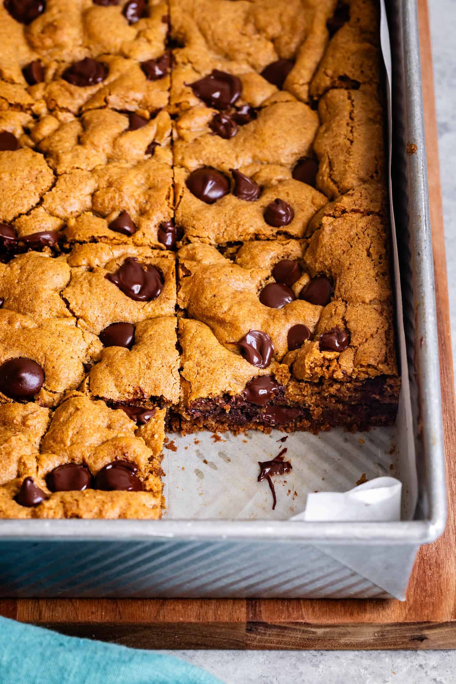 Gooey Slice GF Pumpkin Blondies with Chocolate Chips