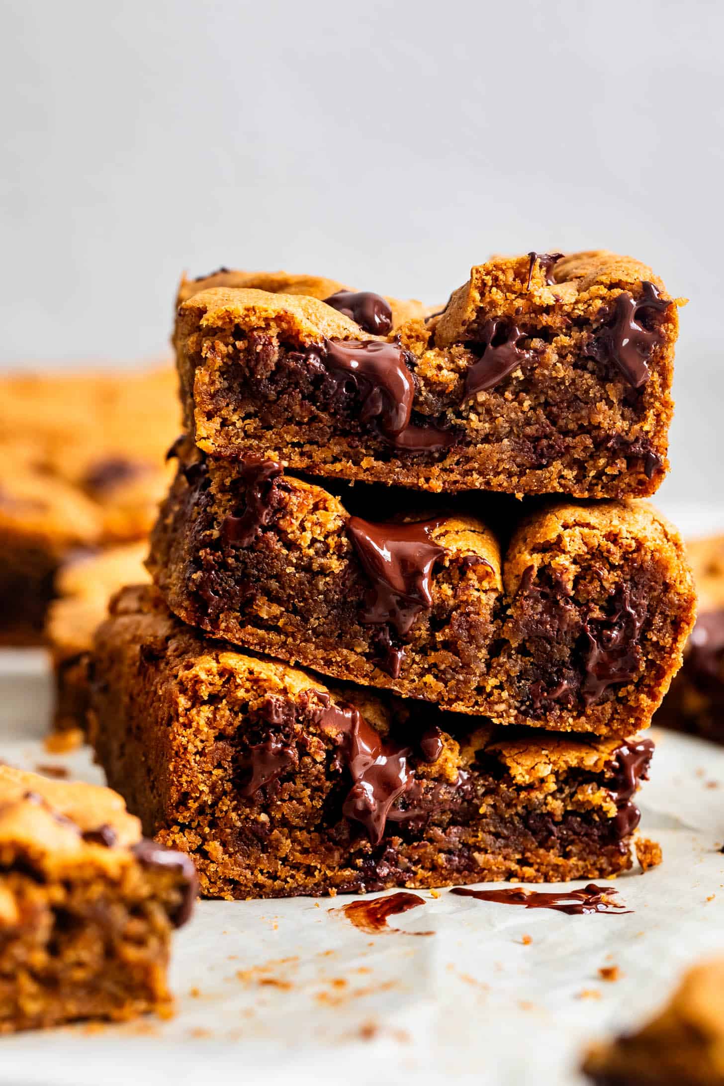 Stack of Gluten Free Pumpkin Chocolate Chip Blondies Drippy Chocolate