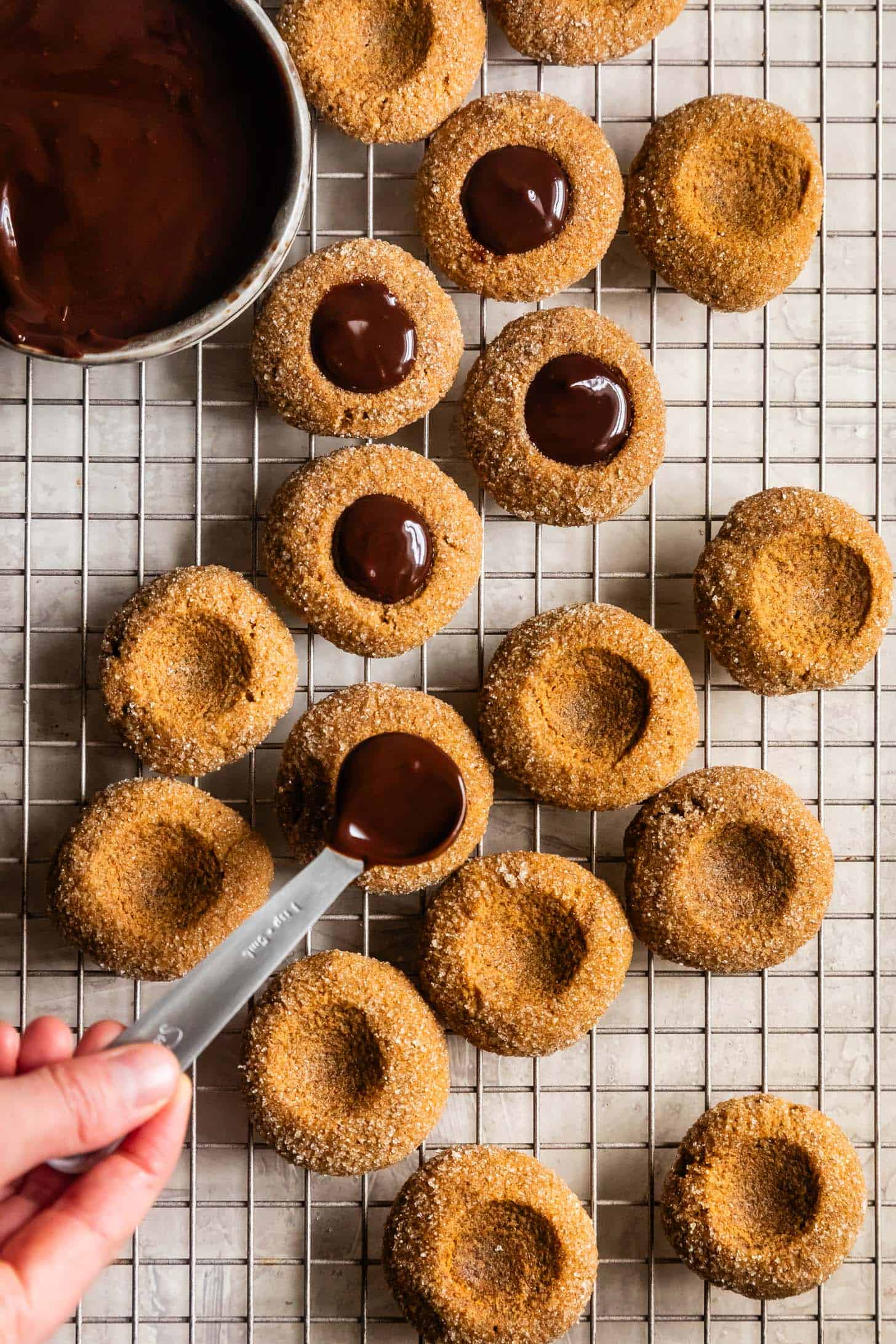 Filling Gluten Free Thumbprint Cookies with Ganache