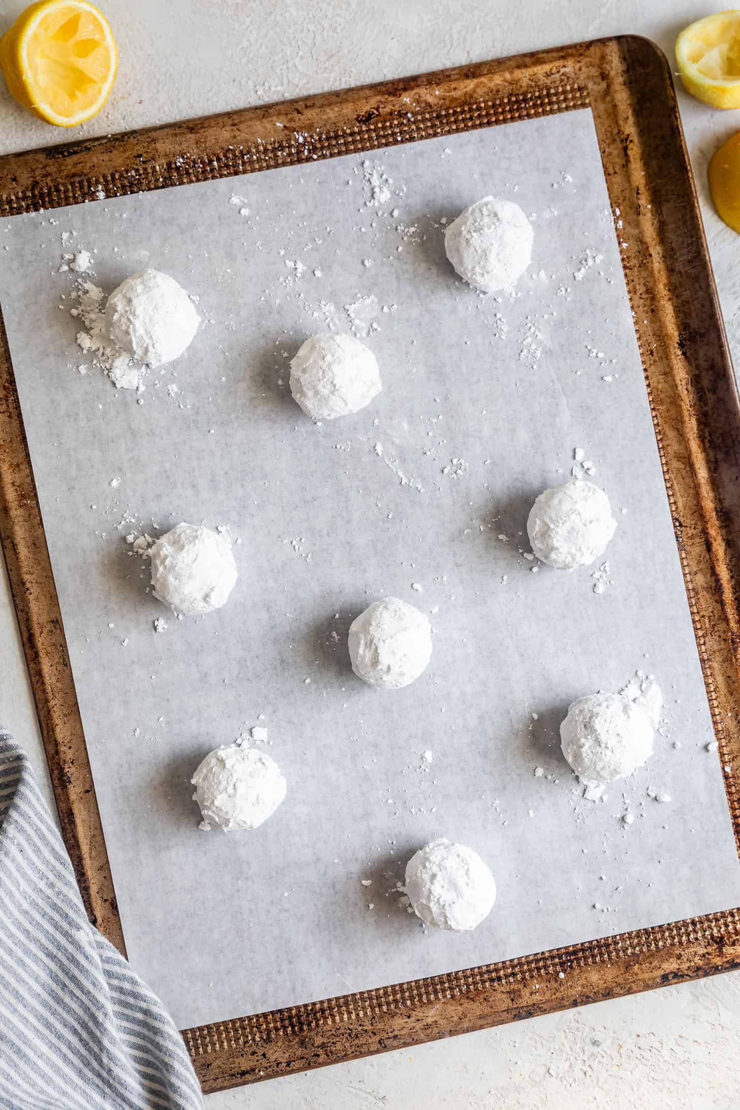 Gluten-Free Lemon Crinkle Cookie Dough on Baking Sheet