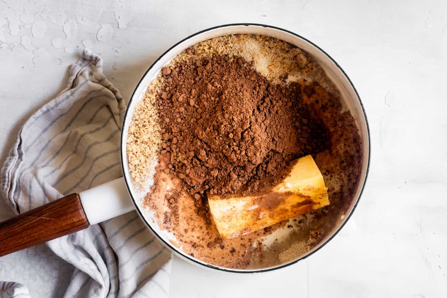 Cooking the cocoa and butter for no-bake cookies