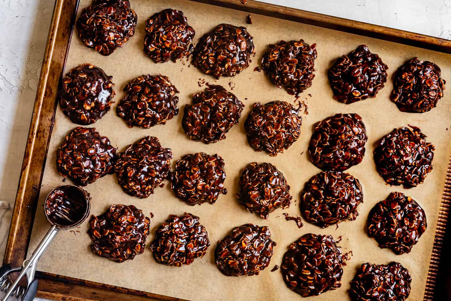 Scooping No-Bake Cookies onto Baking Sheet