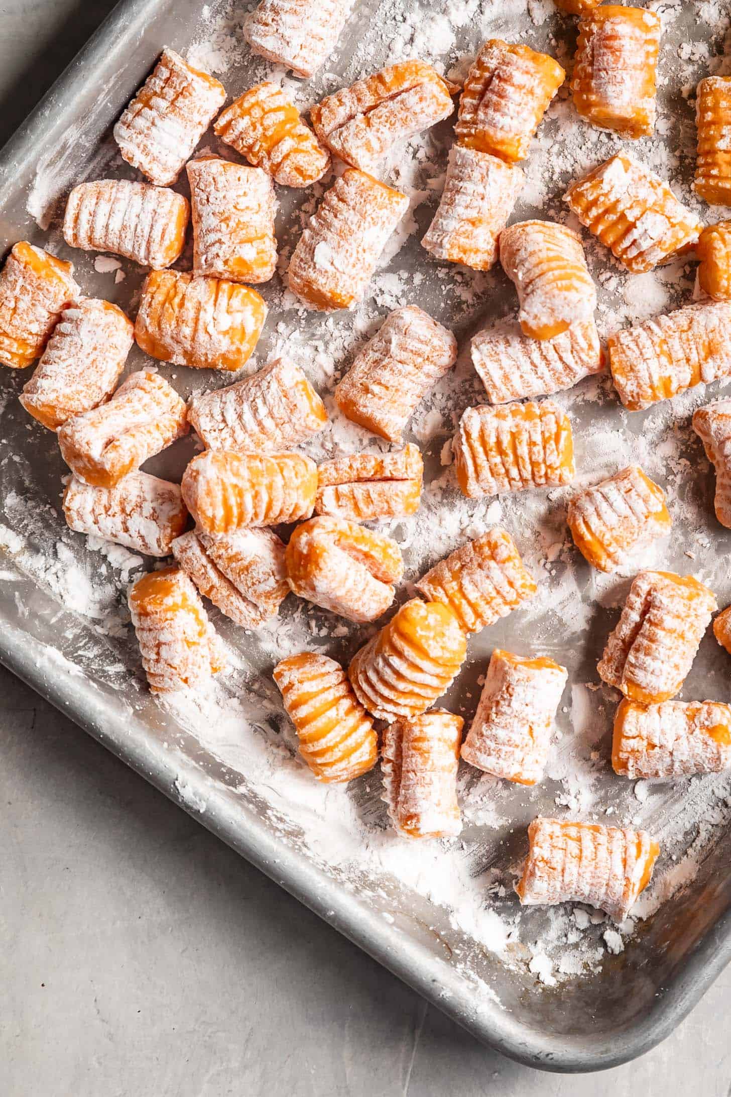 Storing Gluten-Free Sweet Potato Gnocchi on Baking Sheet