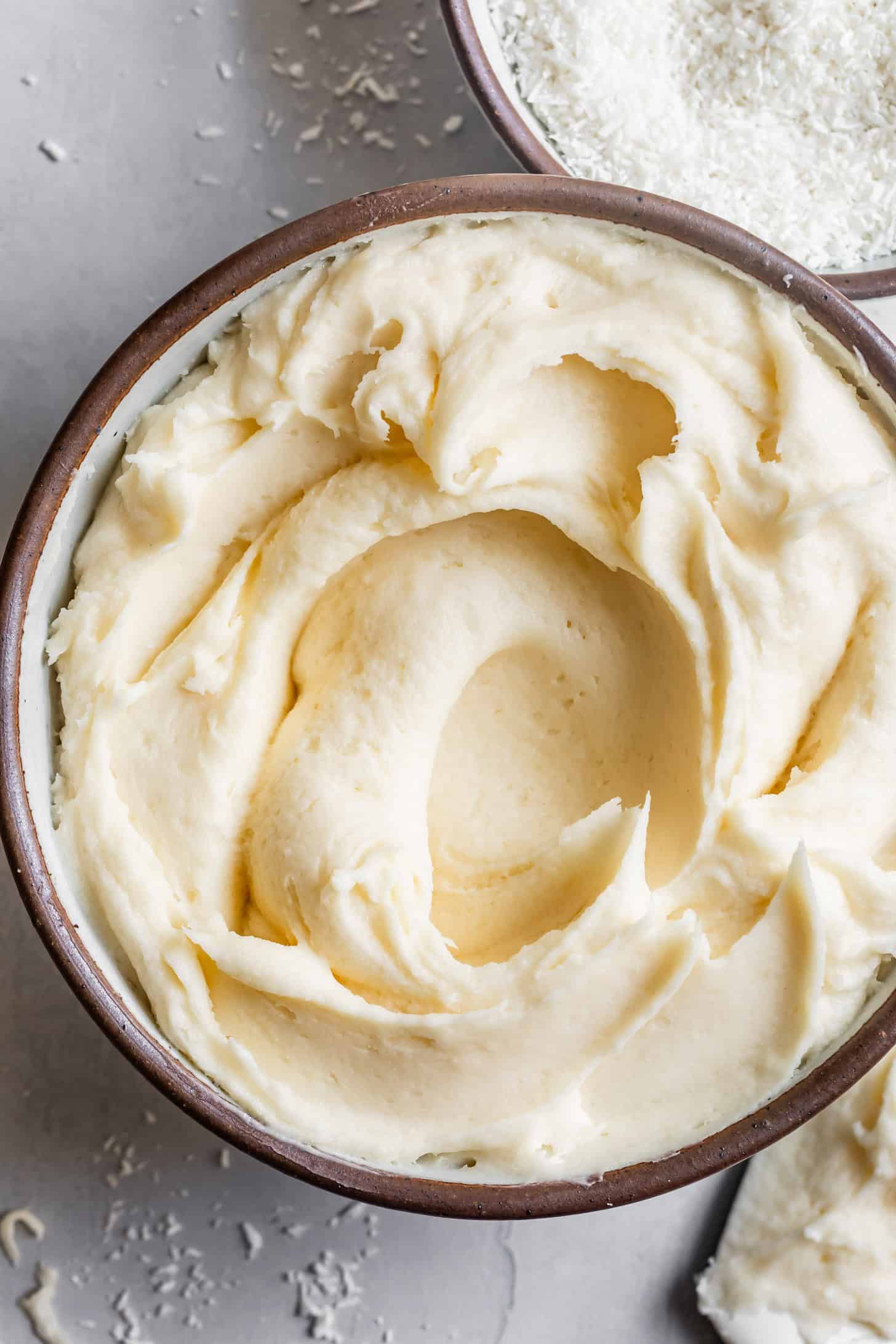 Swirls of Coconut Frosting in a Bowl