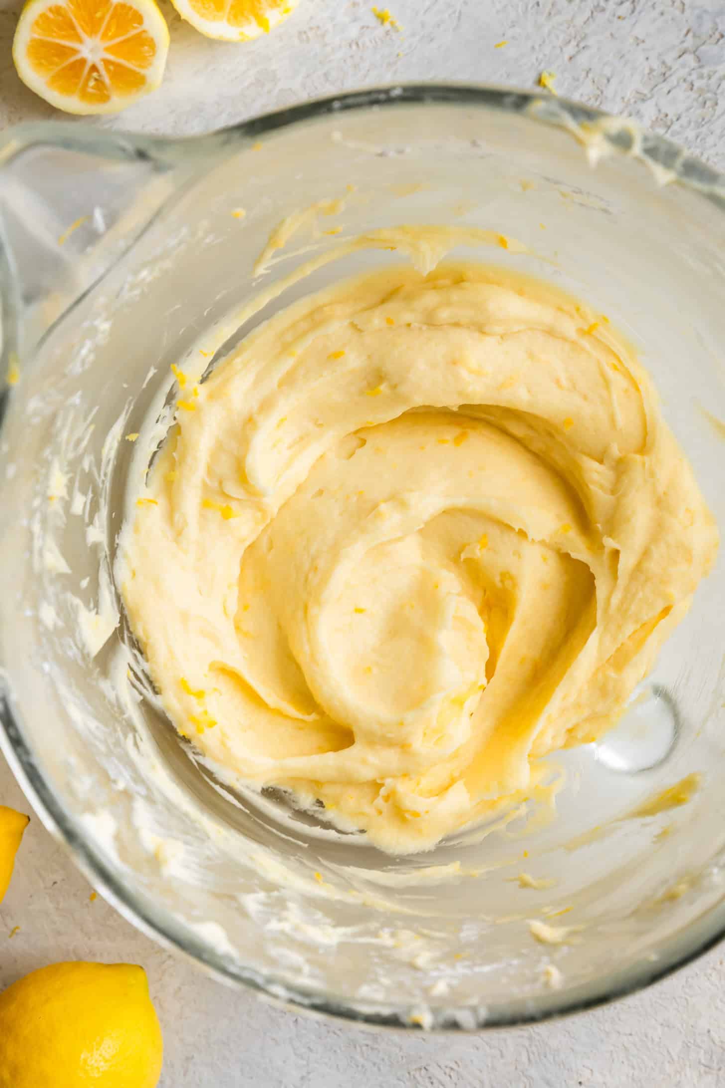 Lemon Cream Cheese Frosting in Mixing Bowl