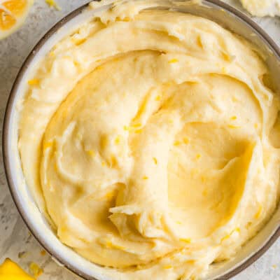 Swirls of Lemon Cream Cheese Frosting in Bowl